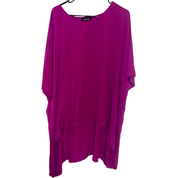 eskandar Tops - Eskandar silk 3/4 sleeve bateau neck tunic in purple magenta pink